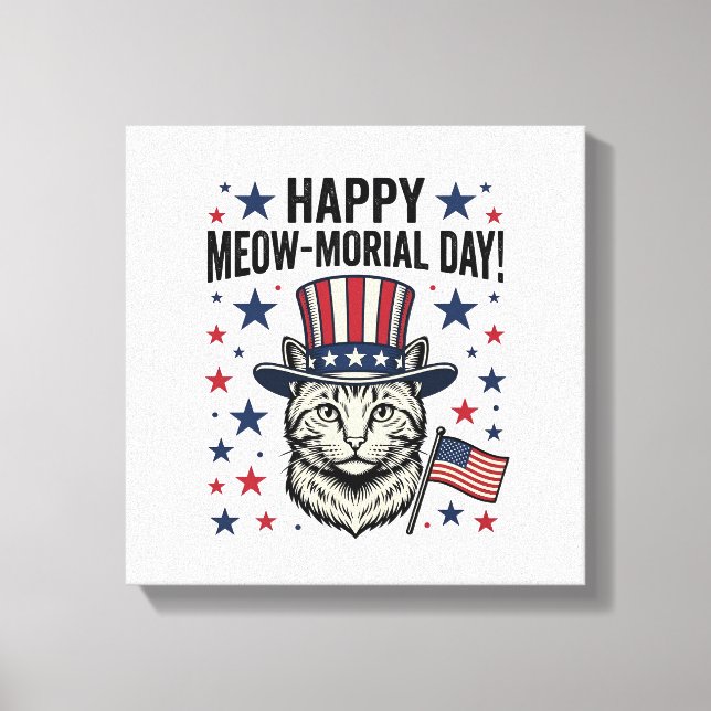 Toile Chat Patriotique Meow-Morial Day Design Vector Vin (Recto)