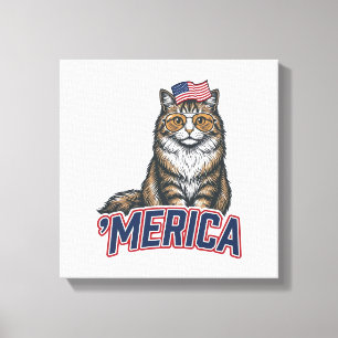 Toile Chat Patriotique Merica Vintage Gravure de Chemise
