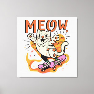 Toile Chat qui fait du skate Meow