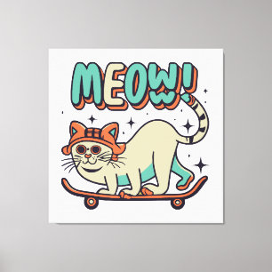 Toile Chat qui fait du skate Meow