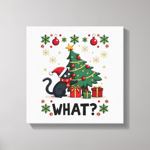 Toile Chat quoi drôle chat noir poussant arbre de Noël O