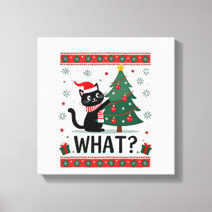 Toile Chat quoi drôle chat noir poussant arbre de Noël O