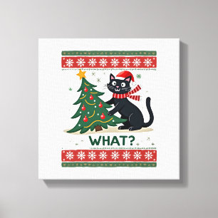 Toile Chat quoi drôle Chat Noir Poussant Arbre de Noël O