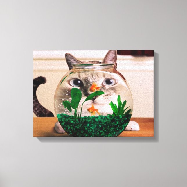 Toile Chat regardant le poisson dans l'aquarium (Recto)