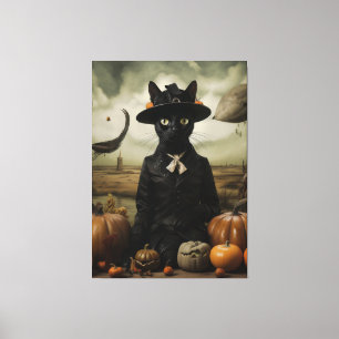 Toile Chat Sorcière aux Citrouilles