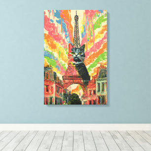 Toile Chat Whimsical à Paris - Art Tour Eiffel