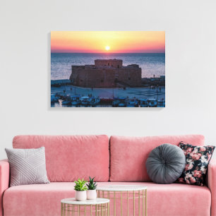 Toile Château de Paphos au coucher du soleil, vue drone