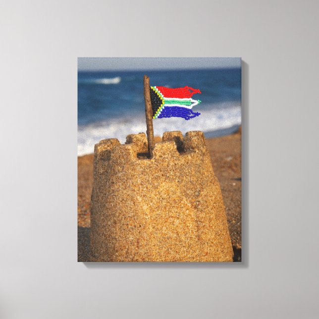Toile Château de Sable Avec Drapeau Sud-Africain, Umhlan (Recto)