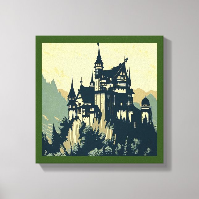 Toile Château Médiéval Fantastique - Gravure sur bois 1 (Recto)