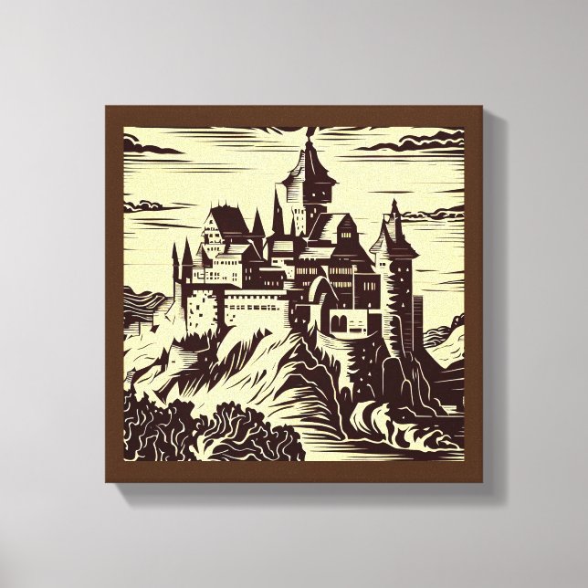 Toile Château Médiéval Fantastique - Gravure sur bois 2 (Recto)