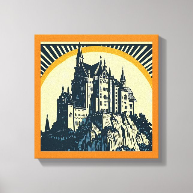 Toile Château Médiéval Fantastique - Gravure sur bois 3 (Recto)