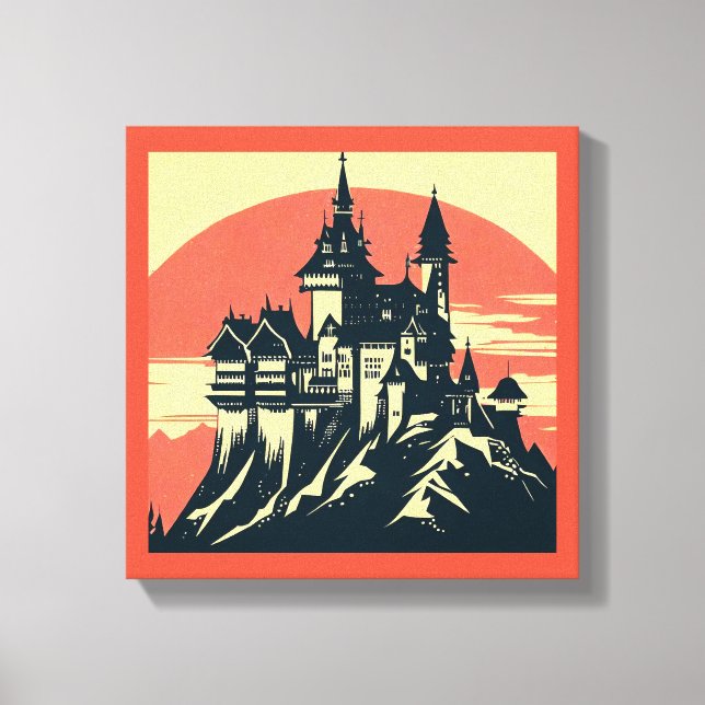 Toile Château Médiéval Fantastique - Gravure sur bois 4 (Recto)