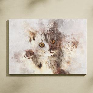 Toile Chaton à l'aquarelle joueur avec des yeux ambre br