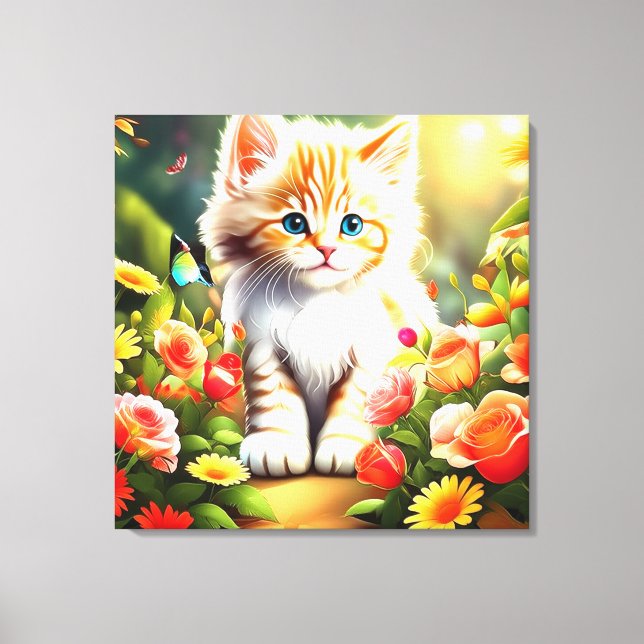 Toile Chaton doré en fleurs" (Recto)