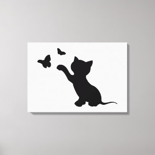 TOILE CHATON JOUANT AVEC DES PAPILLONS