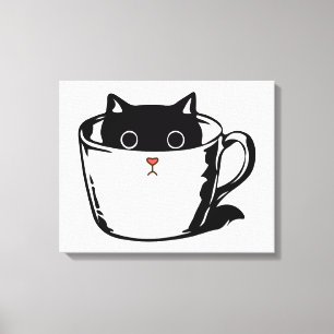 Toile Chaton noir avec nez rouge caché dans une tasse