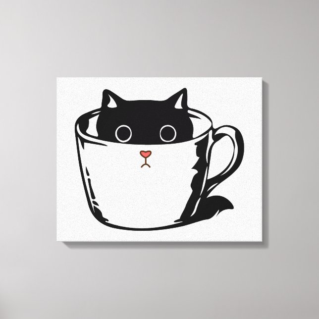 Toile Chaton noir avec nez rouge caché dans une tasse (Recto)