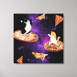 Toile Chats amusants faisant de la pizza dans l'espace
