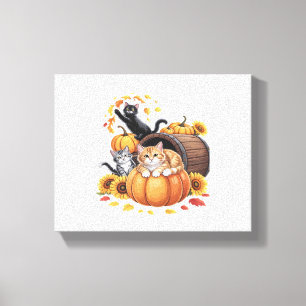 Toile Chats Automne Citrouilles Thanksgiving Sunflower O