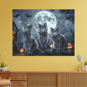 Toile Chats Bleus Russe Halloween Éffrayant