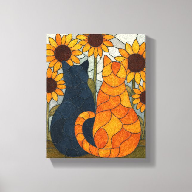 Toile Chats en vitrail et conception d'art de tournesols (Recto)