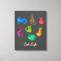 Chats fous colorés en aquarelle