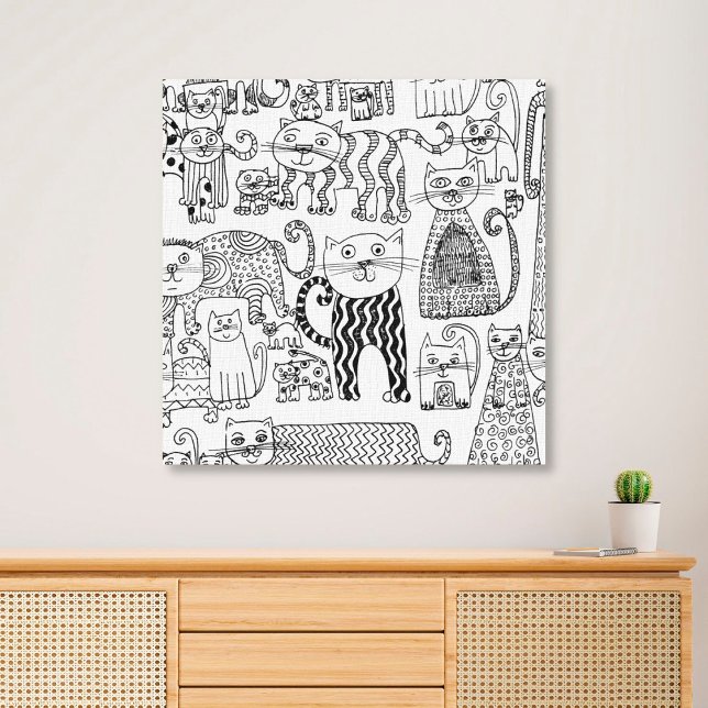 Toile Chats Moderne Noir et Blanc Dessinés à la Main  (Créateur téléchargé)