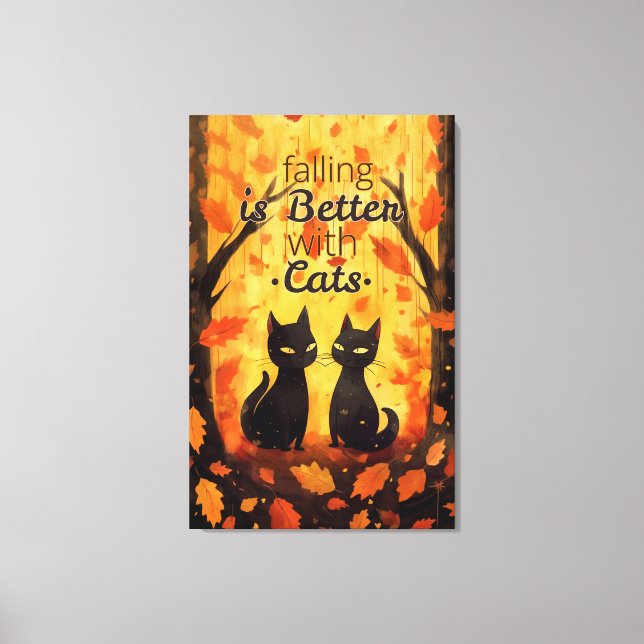 Toile Chats noirs dans la forêt d'automne avec des feuil (Recto)
