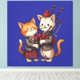 Toile Chats orange jouant de la cornemuse et portant du