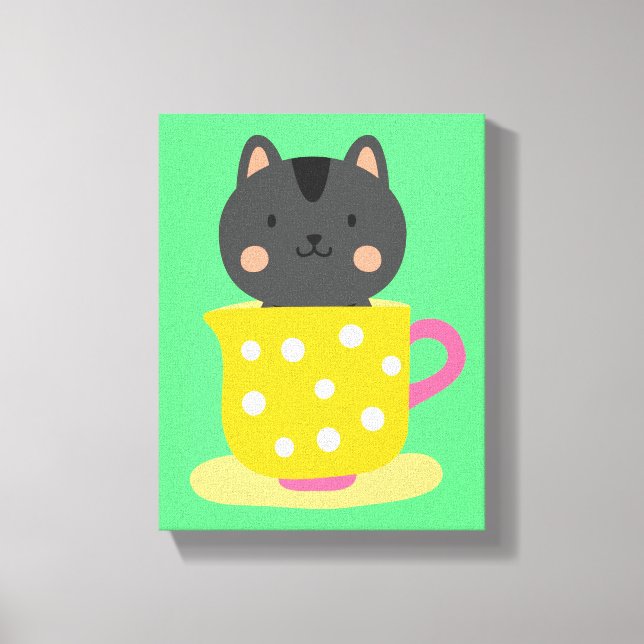 Toile Chatte mignonne en dessin animé sur la menthe (Recto)