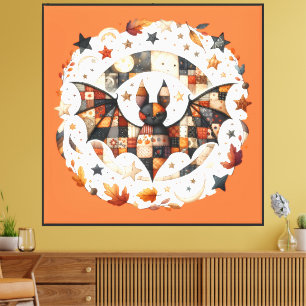 Toile Chauve-souris patchwork d'Halloween aux couleurs d