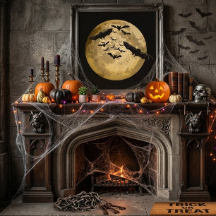 Toile Chauves-souris en vol de nuit et pleine lune de ré