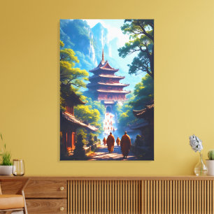 Toile Chemin de la pagode mystique au lever du soleil