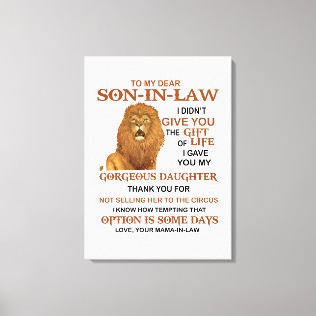 Toile Cher Belle-Fils, Je T'Ai Donné Ma Fille Magnifique (Recto)