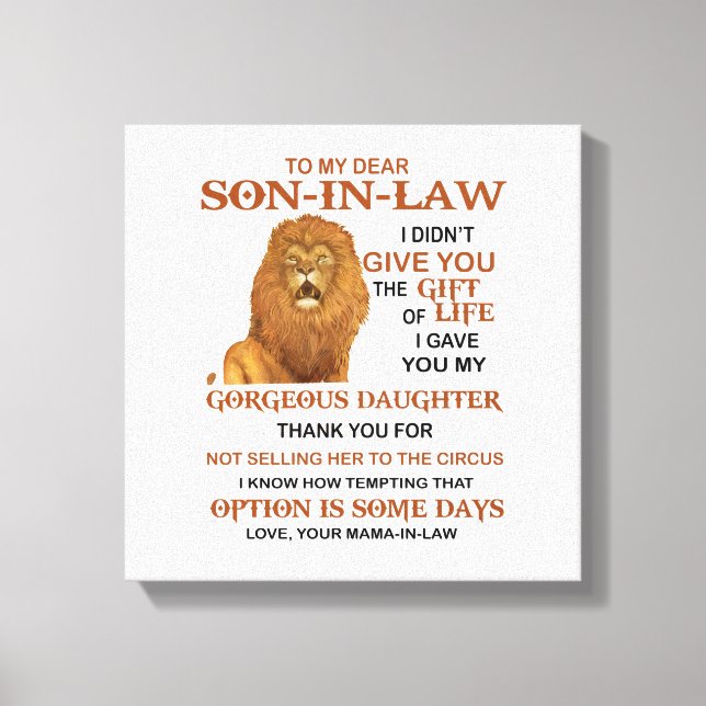 Toile Cher Belle-Fils, Je T'Ai Donné Ma Fille Magnifique (Recto)