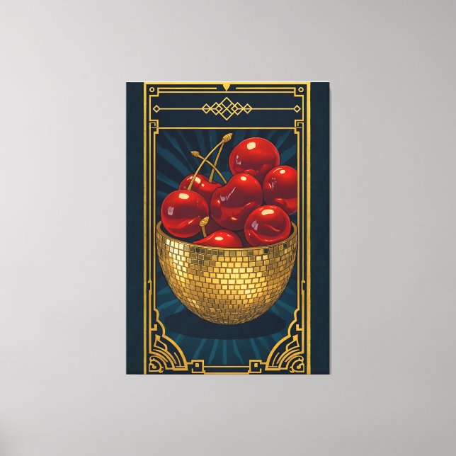Toile Cherries in Golden Mosaic Bowl deco art (Recto)