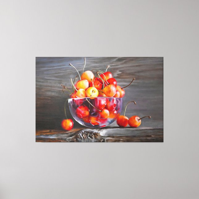 Toile Cherry Still Life in Glass Stretched Canvas Print (Recto)
