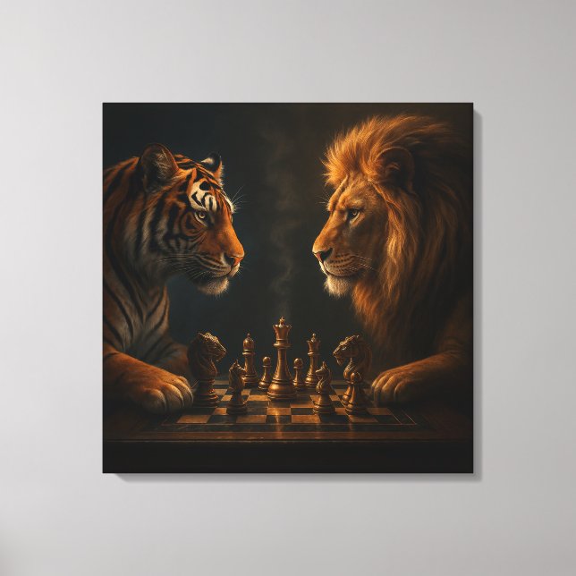 Toile Chess of Kings – Lion vs Tiger Strategic Art (Recto)