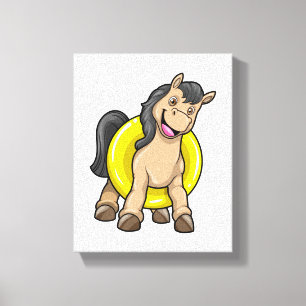 Toile Cheval à la plage avec anneau de natation