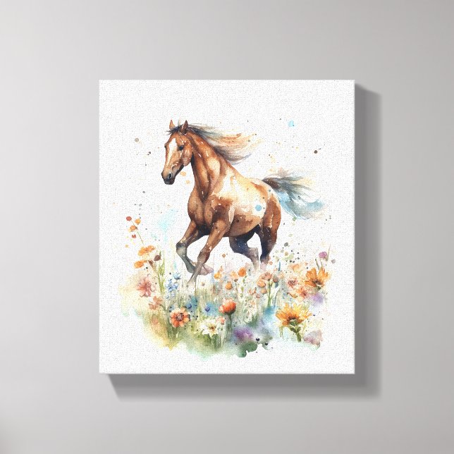 Toile Cheval aquarelle traversant un champ (Recto)