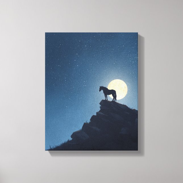 Toile Cheval au Clair de Lune sur une Falaise Silhouette (Recto)