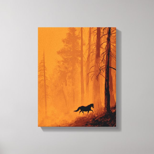 Toile Cheval au galop Blaze Orange Forest Art (Recto)