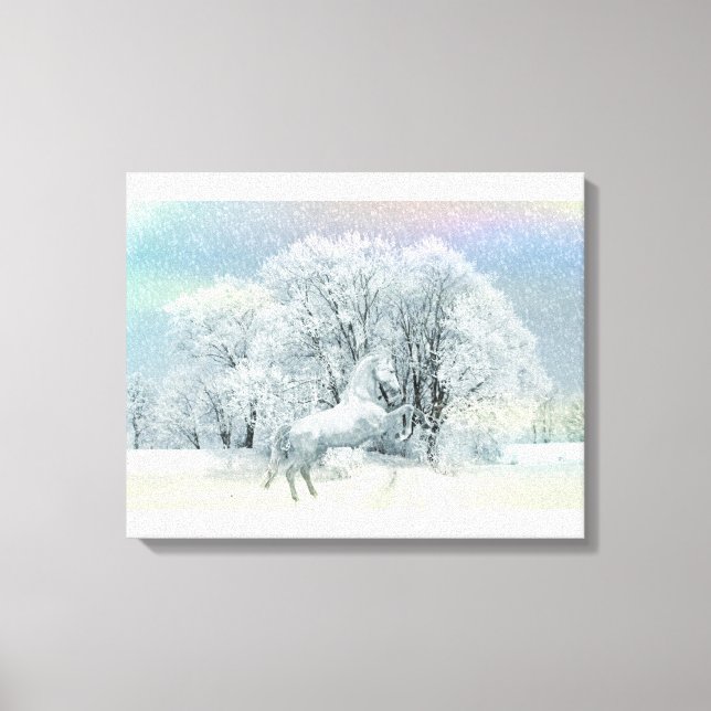 Toile Cheval blanc dans une tempête de neige dramatique (Recto)