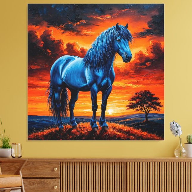 Toile Cheval bleu dans un tableau de paysage de coucher  (Insitu(Salon))