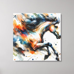 Toile Cheval courant à l'aquarelle abstraite