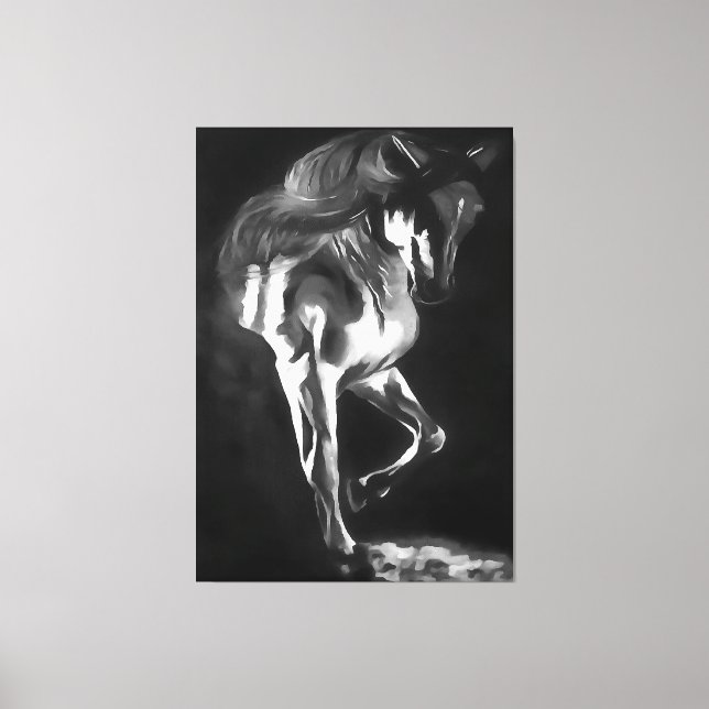 Toile Cheval En Gris Sur Noir (Recto)