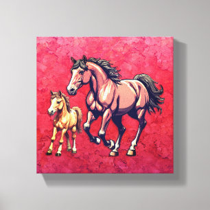 Toile Cheval et poulain sur Arrière - plan texturé