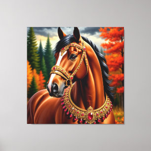 Toile Cheval majestueux avec un harnais orné d'or