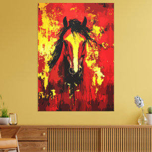 Toile Cheval Majestueux – Esprit Fougueux en Or et Rouge