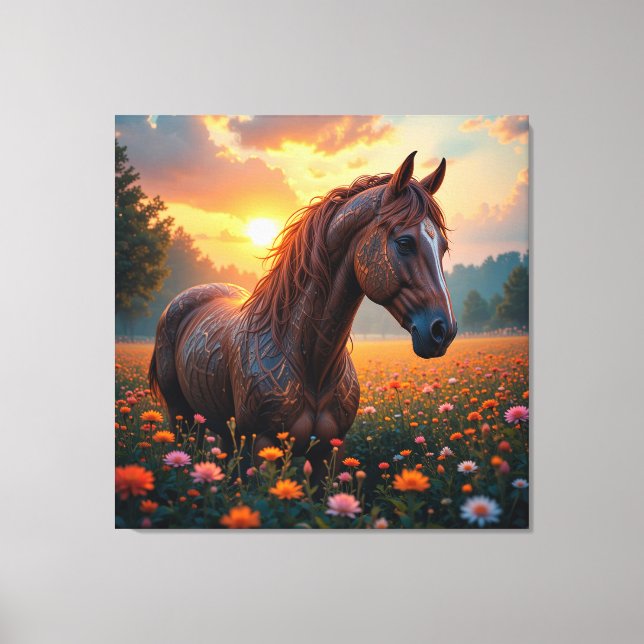 Toile Cheval Mystique dans un Champ de Fleurs (Recto)